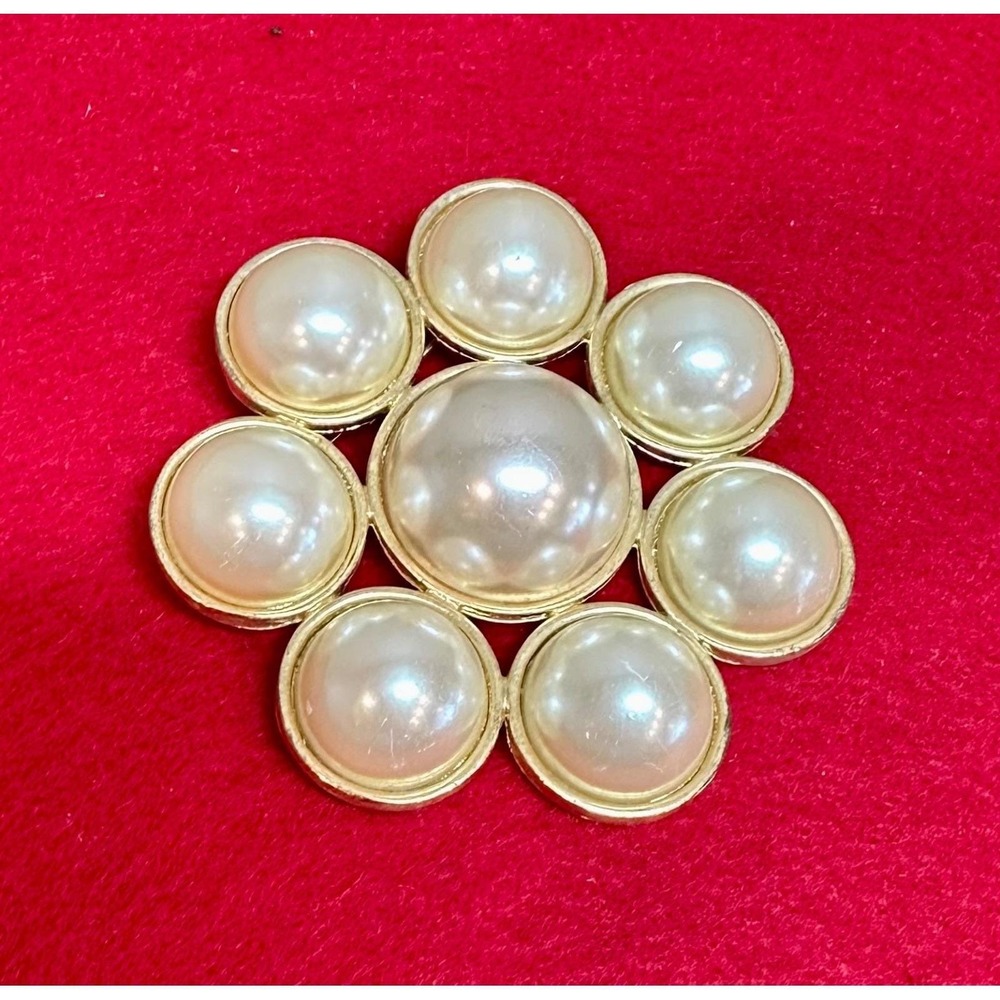Ann Taylor Faux Pearl Brooch Gold Tone Large Statement Pin 2.5" VTG
